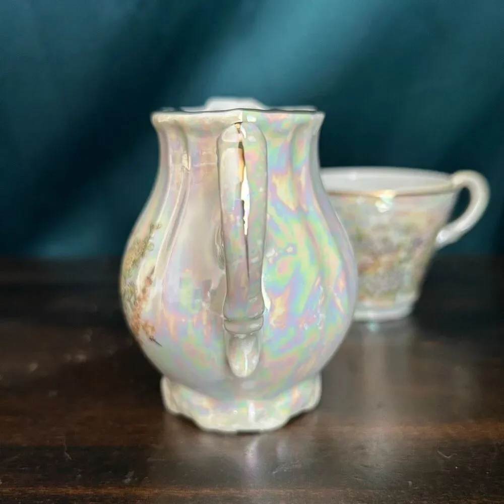 Pearlescent Iridescent Creamer and Demitasse Cup Set